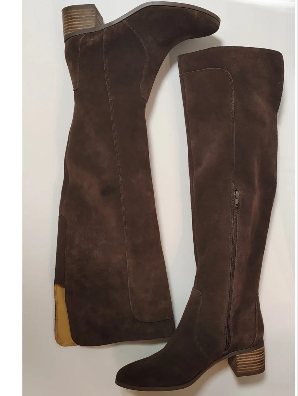 Corso Como Loval Over The Knee Leather Suede Half-Zip Block Heel Boots Brown 8